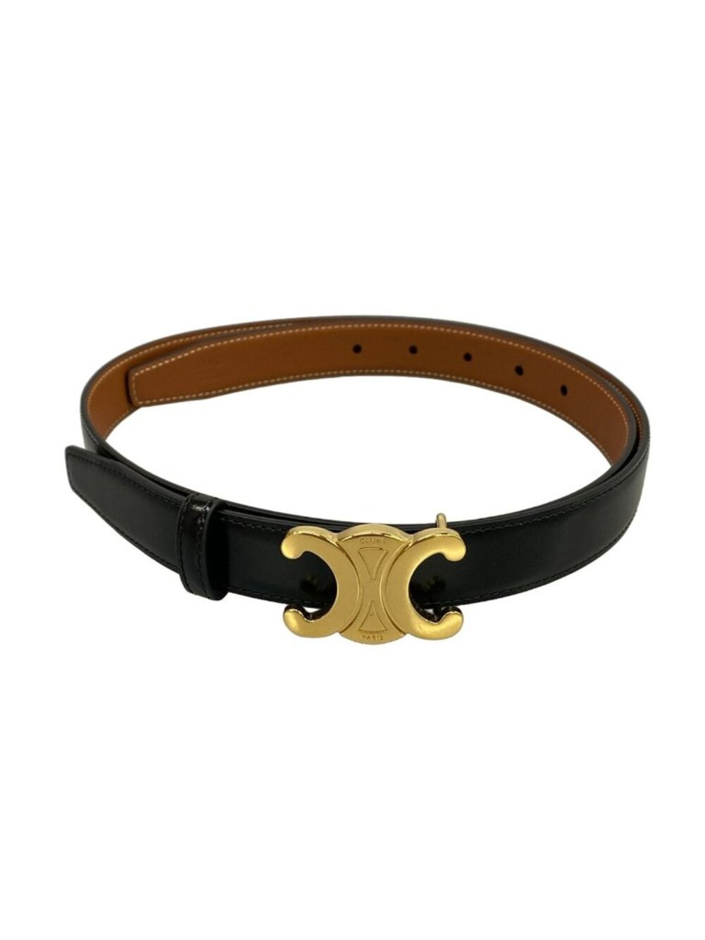 Celine Belt 80 Black Brown Gold Reversible Buckle Leather